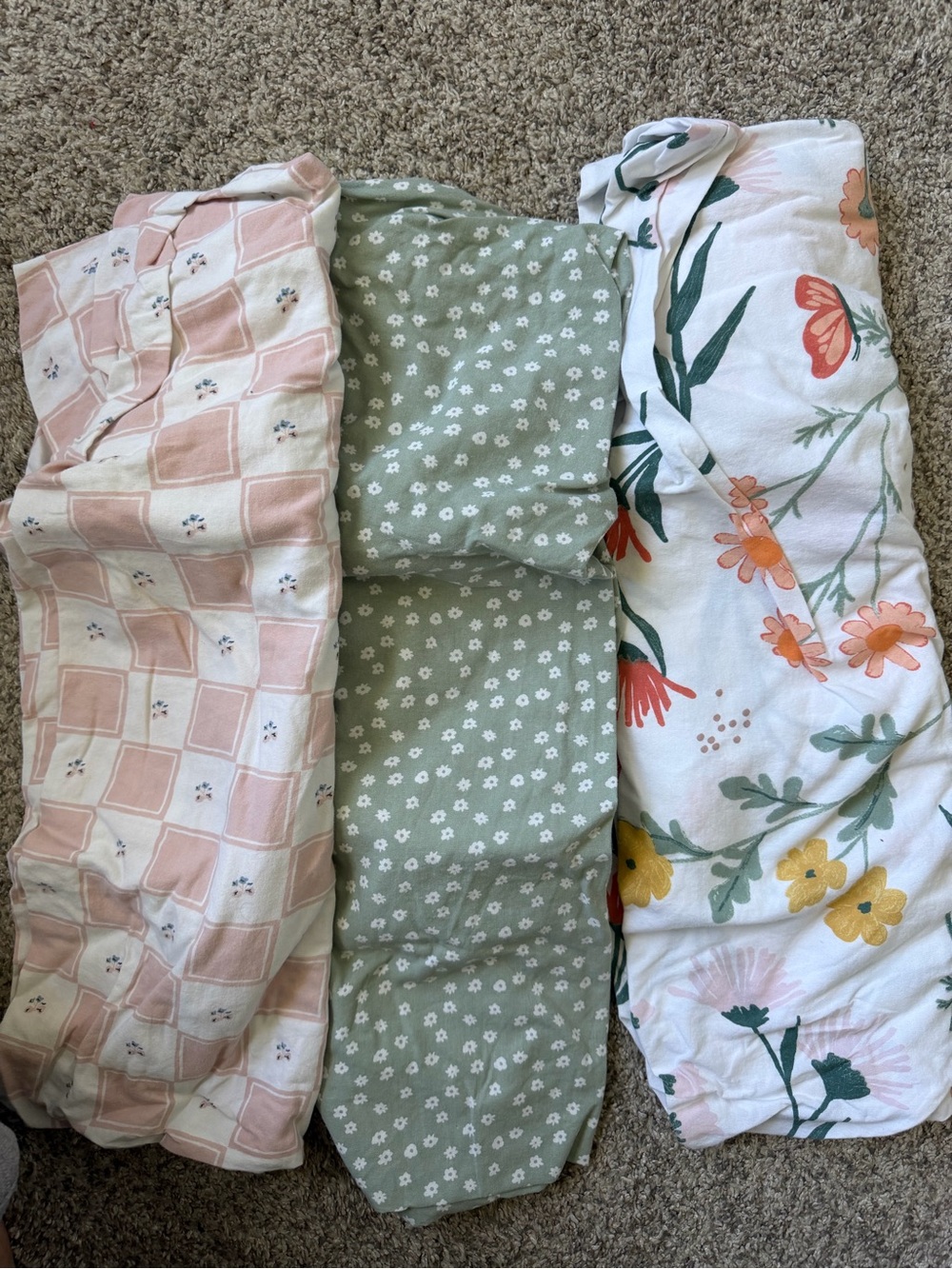 Cloud Island Cotton Floral Crib Sheets set of 3 - Pink, Green, White